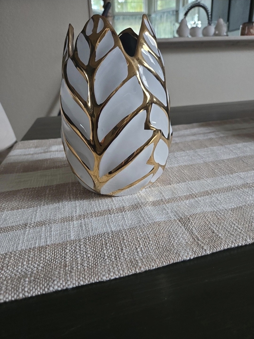 White and Gold Leaf Ceramic Vase - Home Accents